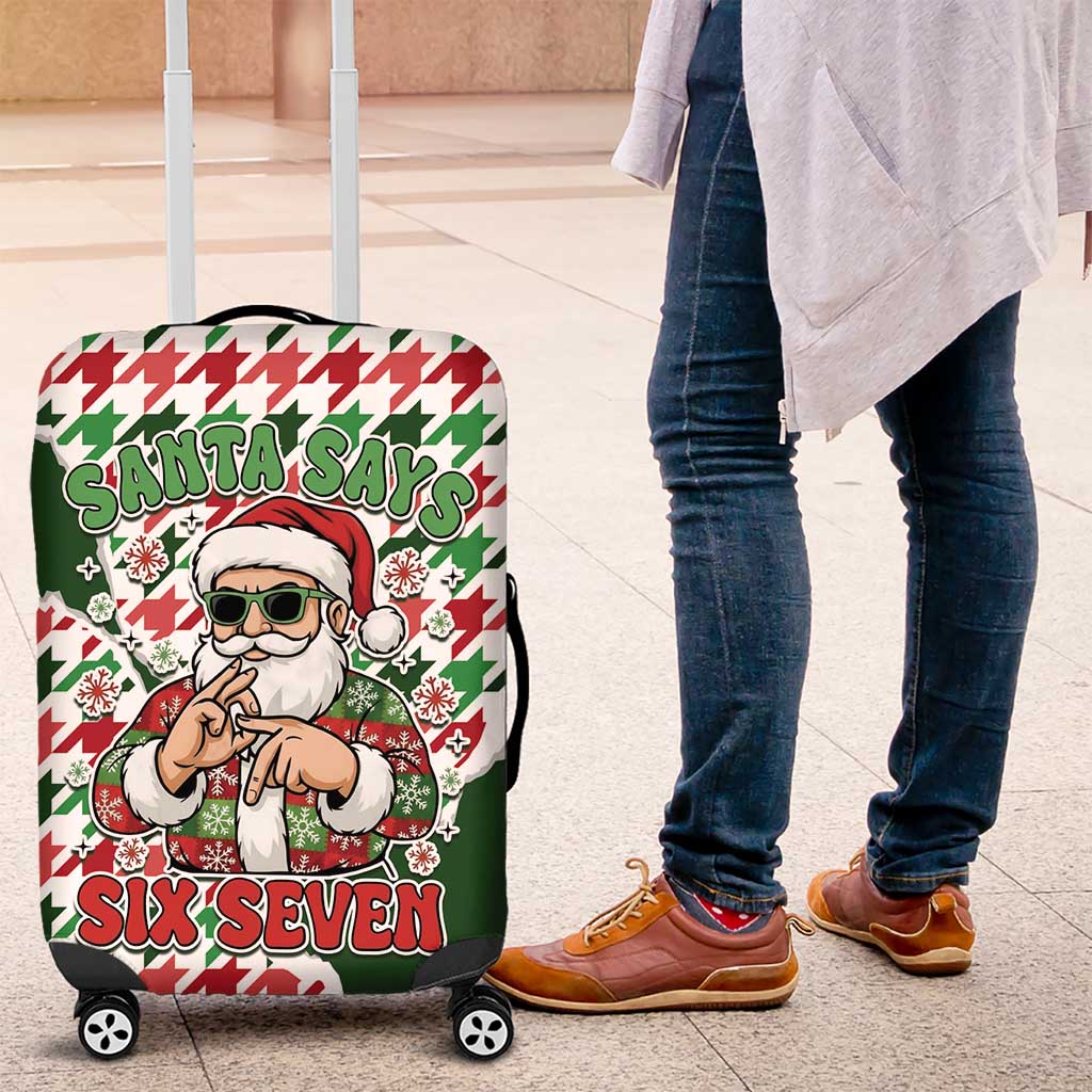 Funny Santa Claus Says Six Seven Luggage Cover Christmas Houndstooth Pattern - Wonder Print Shop