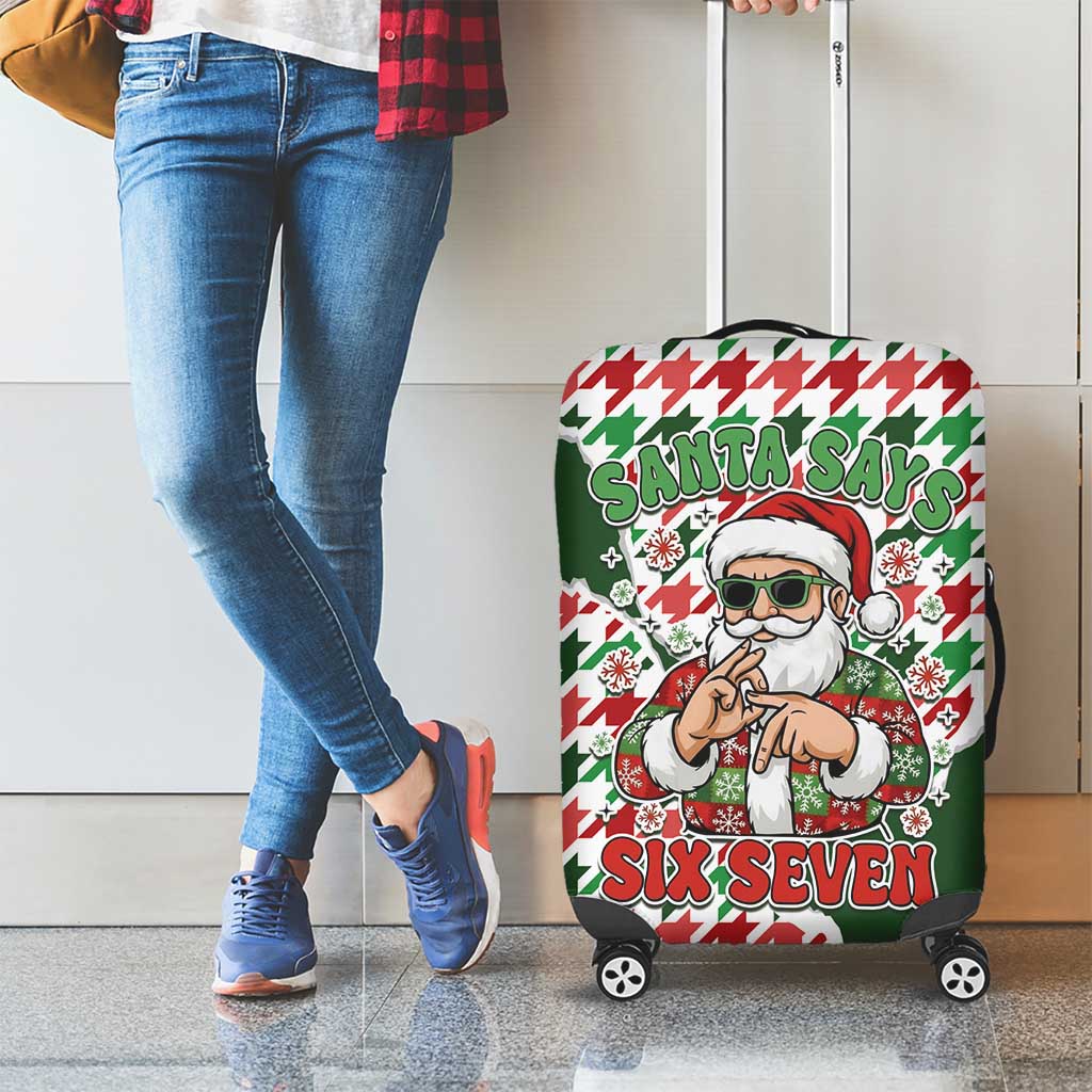 Funny Santa Claus Says Six Seven Luggage Cover Christmas Houndstooth Pattern - Wonder Print Shop