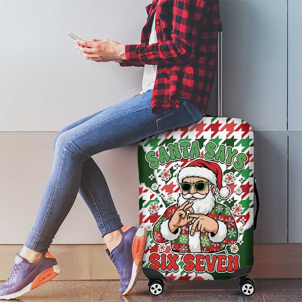Funny Santa Claus Says Six Seven Luggage Cover Christmas Houndstooth Pattern - Wonder Print Shop