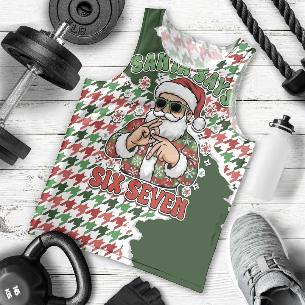 Funny Santa Claus Says Six Seven Men Tank Top Christmas Houndstooth Pattern - Wonder Print Shop