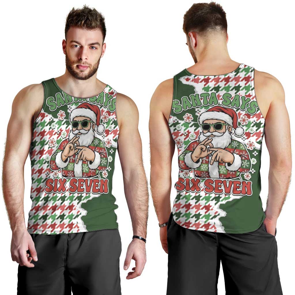 Funny Santa Claus Says Six Seven Men Tank Top Christmas Houndstooth Pattern - Wonder Print Shop