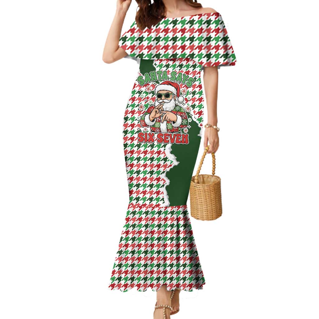 Funny Santa Claus Says Six Seven Mermaid Dress Christmas Houndstooth Pattern - Wonder Print Shop