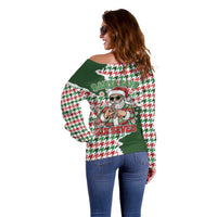Funny Santa Claus Says Six Seven Off Shoulder Sweater Christmas Houndstooth Pattern - Wonder Print Shop