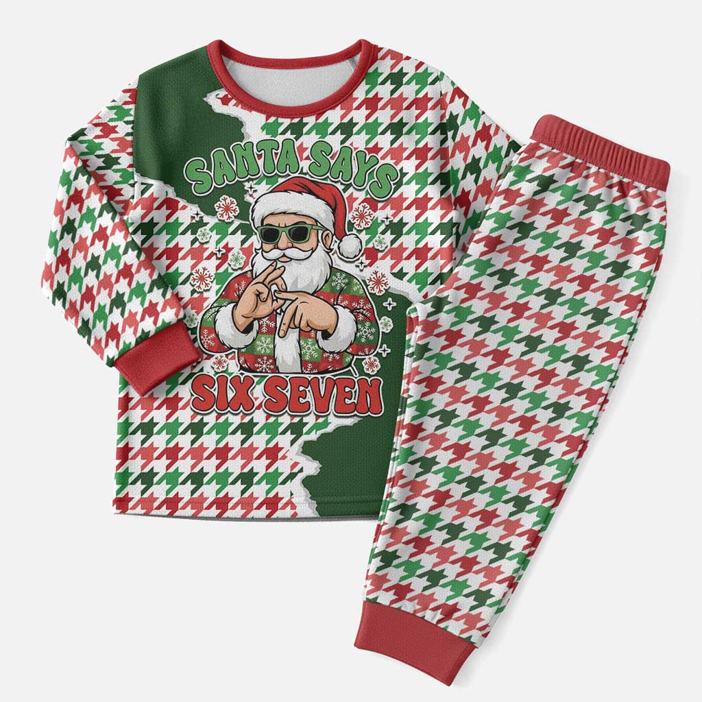 Funny Santa Claus Says Six Seven Christmas Pajama Set Christmas Houndstooth Pattern - Wonder Print Shop