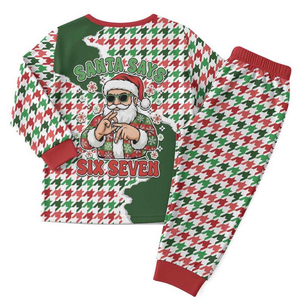 Funny Santa Claus Says Six Seven Christmas Pajama Set Christmas Houndstooth Pattern - Wonder Print Shop