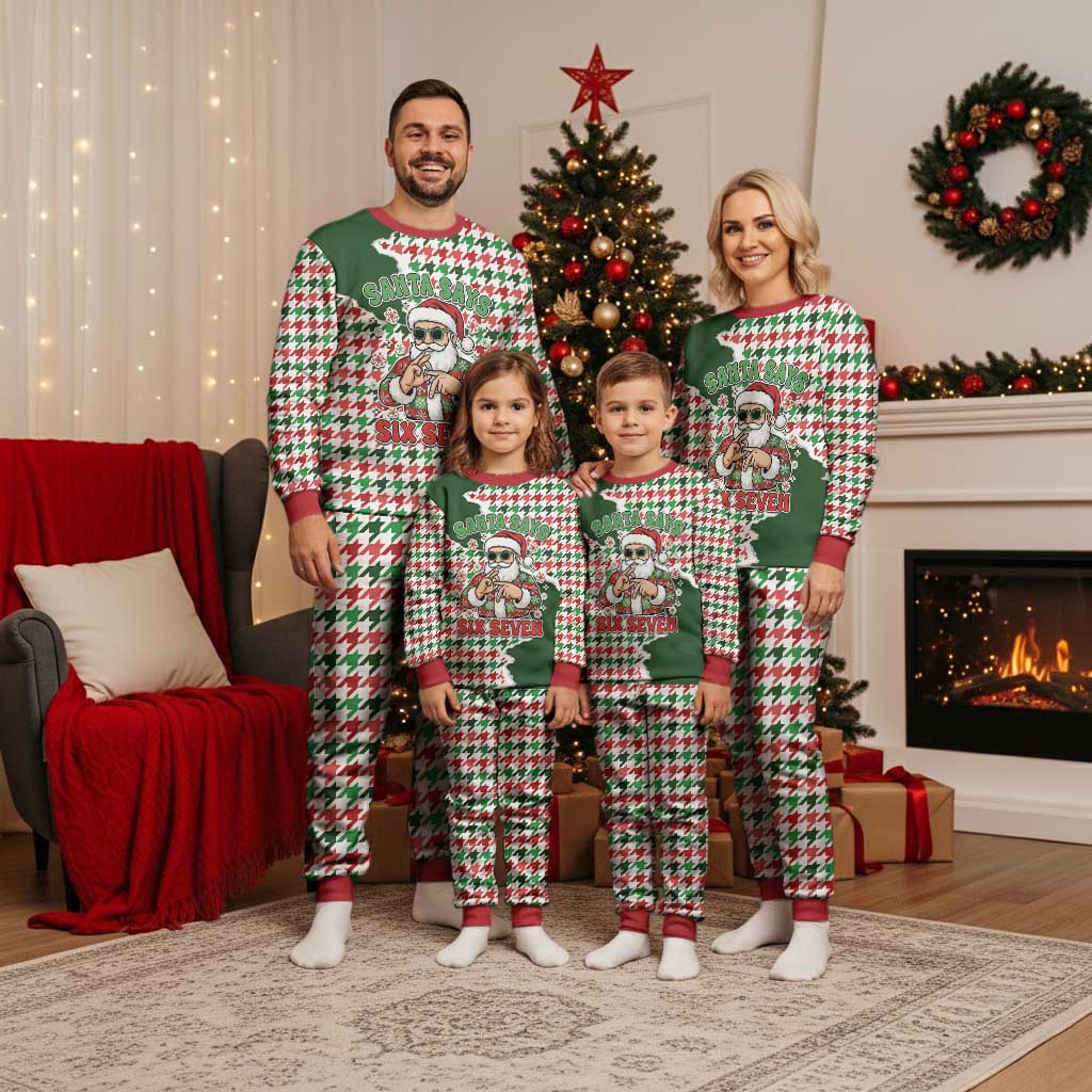 Funny Santa Claus Says Six Seven Christmas Pajama Set Christmas Houndstooth Pattern - Wonder Print Shop