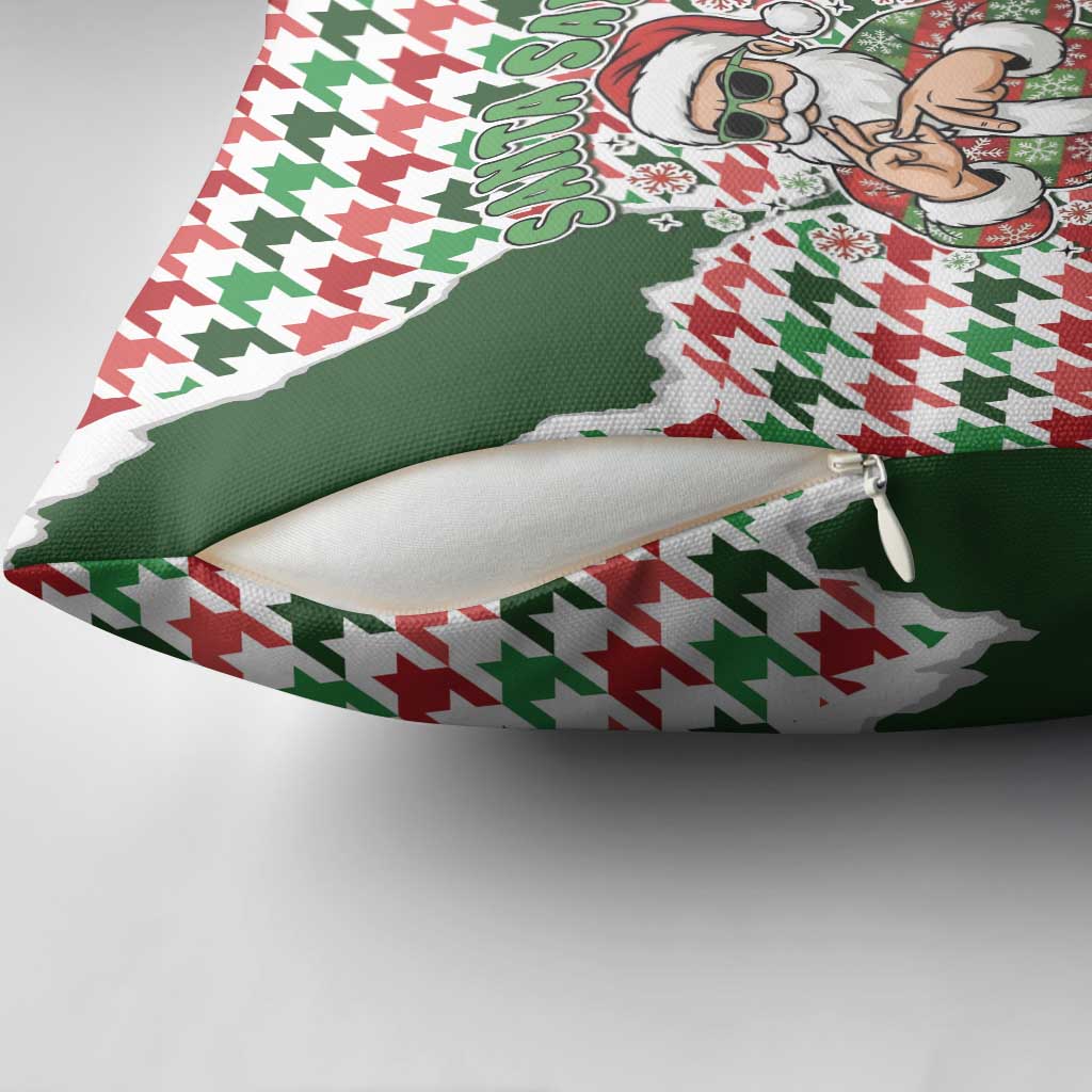 Funny Santa Claus Says Six Seven Pillow Cover Christmas Houndstooth Pattern - Wonder Print Shop