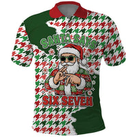 Funny Santa Claus Says Six Seven Polo Shirt Christmas Houndstooth Pattern - Wonder Print Shop