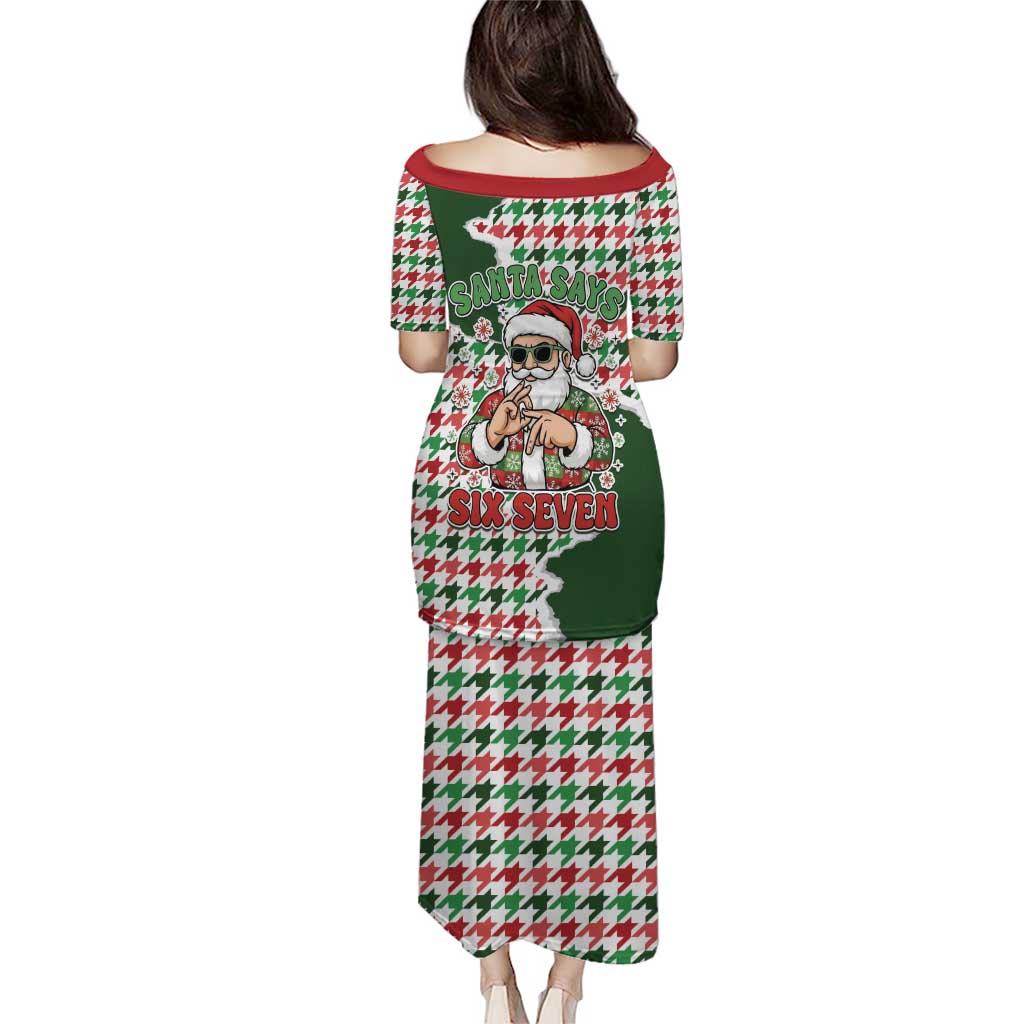 Funny Santa Claus Says Six Seven Puletasi Christmas Houndstooth Pattern - Wonder Print Shop