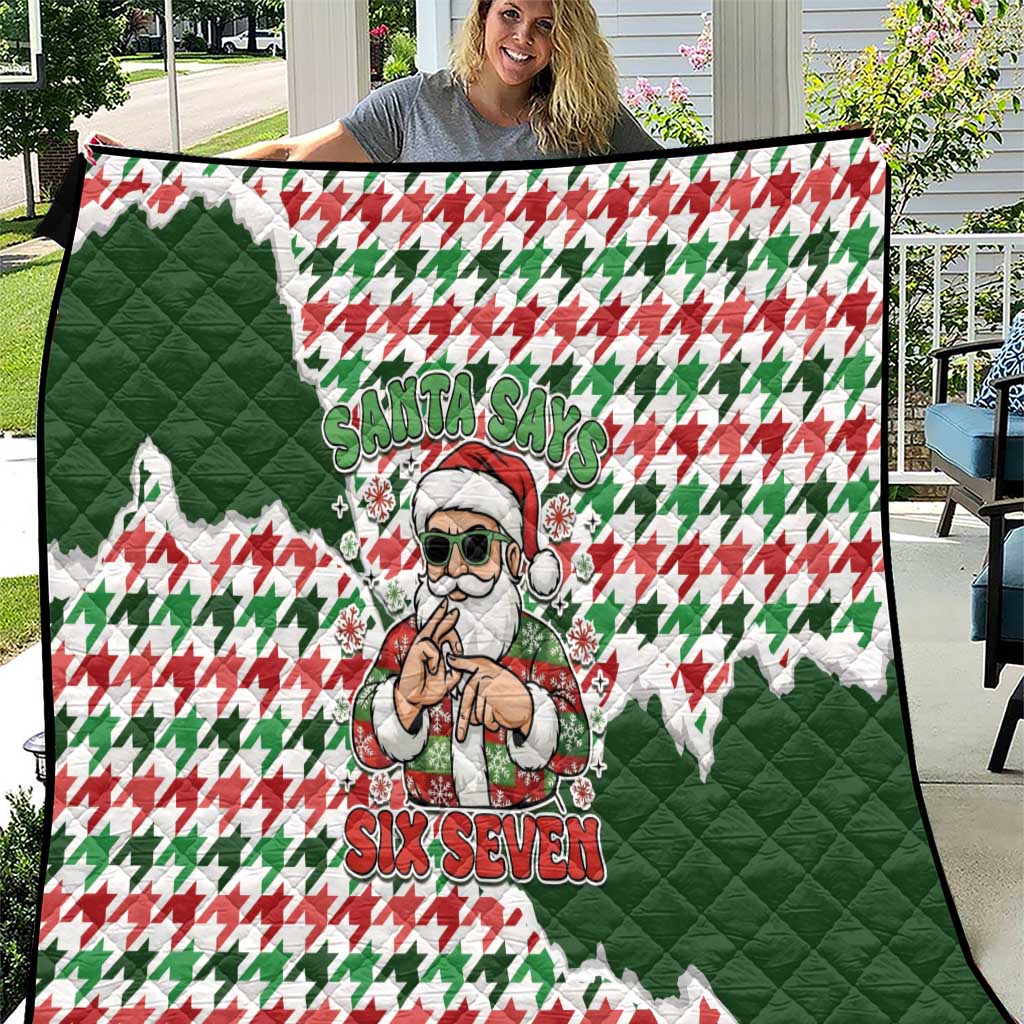 Funny Santa Claus Says Six Seven Quilt Christmas Houndstooth Pattern - Wonder Print Shop
