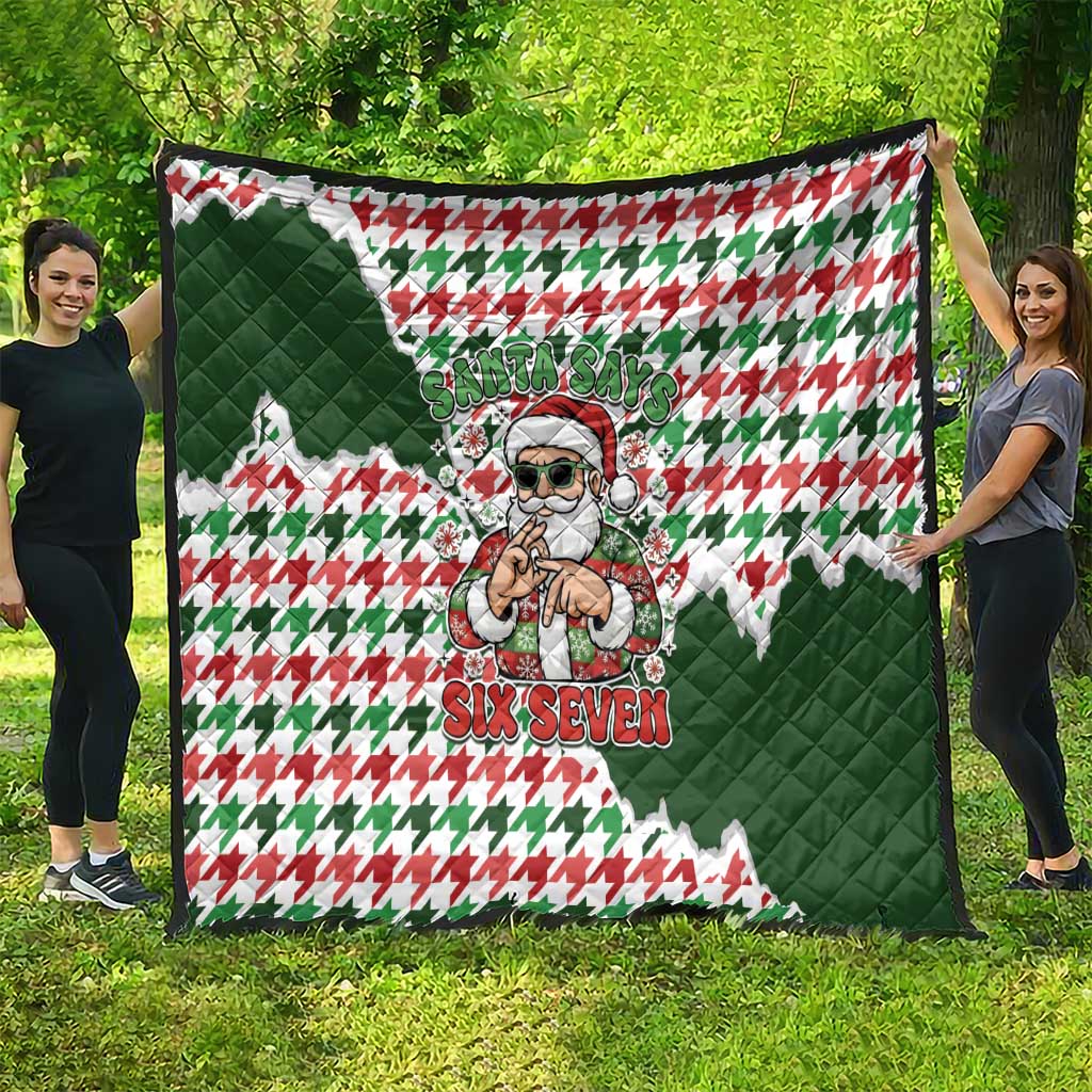 Funny Santa Claus Says Six Seven Quilt Christmas Houndstooth Pattern - Wonder Print Shop