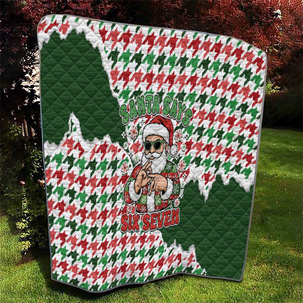 Funny Santa Claus Says Six Seven Quilt Christmas Houndstooth Pattern - Wonder Print Shop