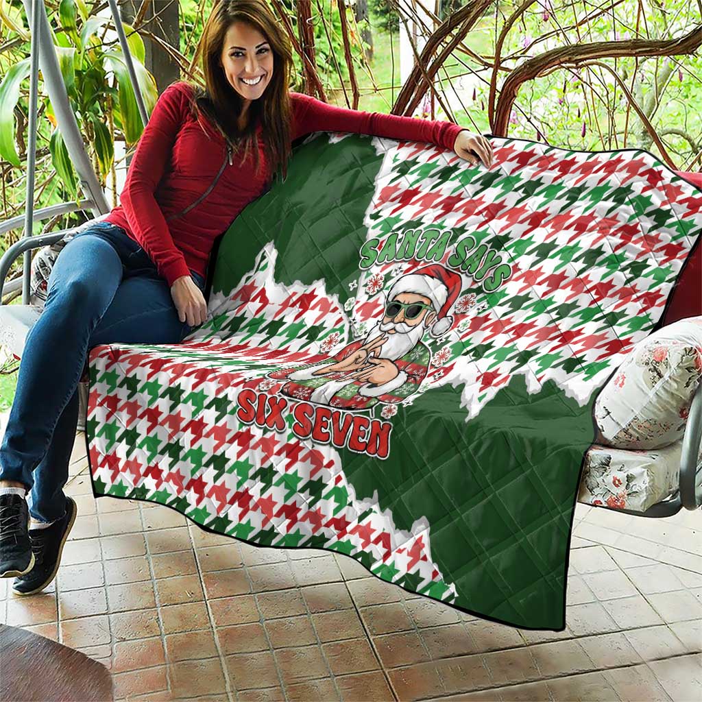 Funny Santa Claus Says Six Seven Quilt Christmas Houndstooth Pattern - Wonder Print Shop
