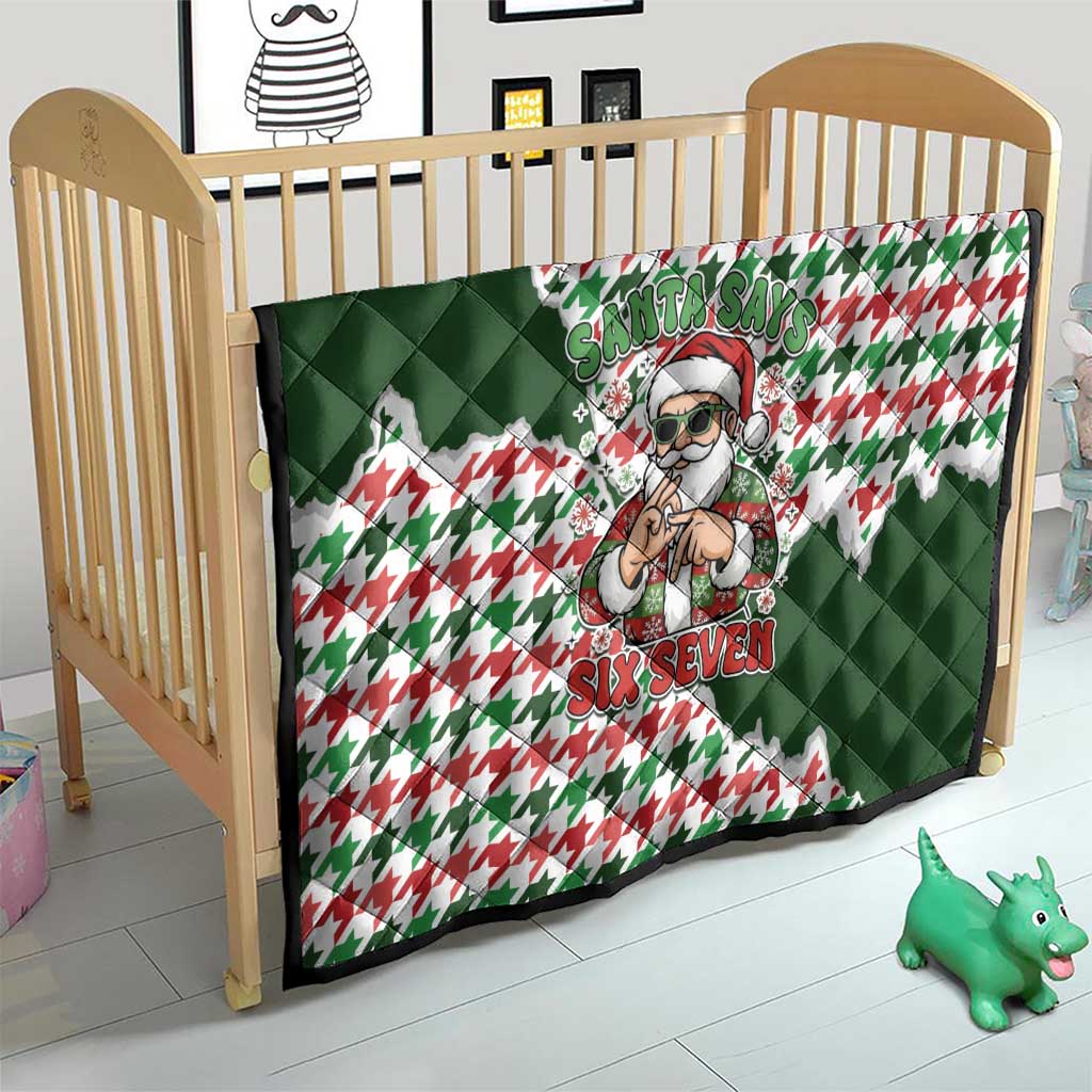 Funny Santa Claus Says Six Seven Quilt Christmas Houndstooth Pattern - Wonder Print Shop