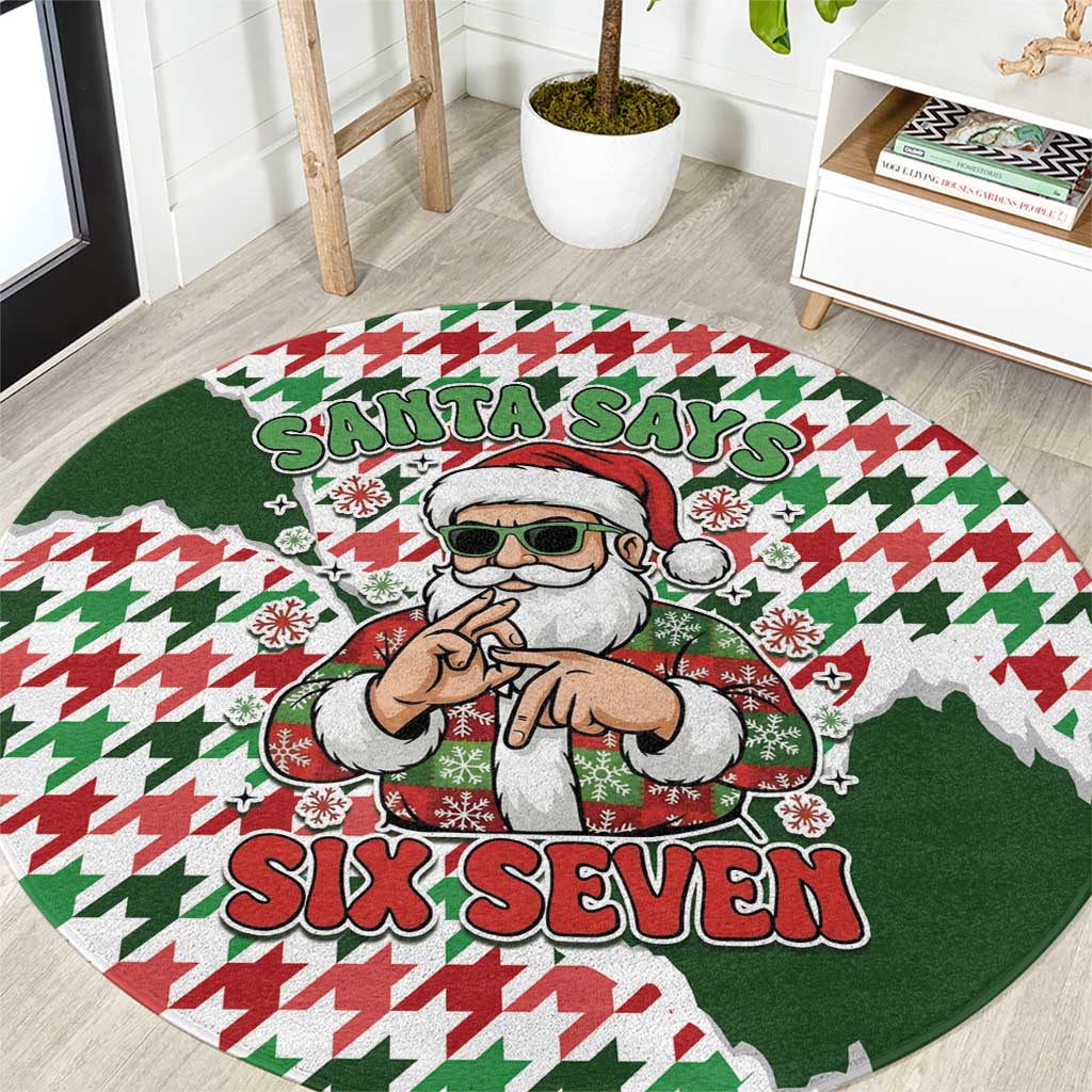 Funny Santa Claus Says Six Seven Round Carpet Christmas Houndstooth Pattern - Wonder Print Shop