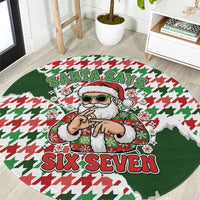 Funny Santa Claus Says Six Seven Round Carpet Christmas Houndstooth Pattern - Wonder Print Shop