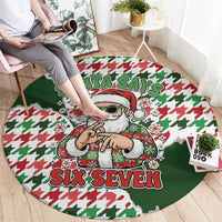 Funny Santa Claus Says Six Seven Round Carpet Christmas Houndstooth Pattern - Wonder Print Shop