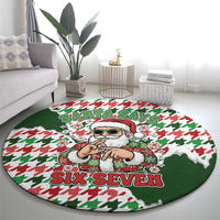 Funny Santa Claus Says Six Seven Round Carpet Christmas Houndstooth Pattern - Wonder Print Shop