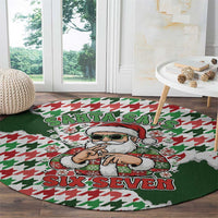 Funny Santa Claus Says Six Seven Round Carpet Christmas Houndstooth Pattern - Wonder Print Shop