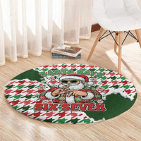 Funny Santa Claus Says Six Seven Round Carpet Christmas Houndstooth Pattern - Wonder Print Shop