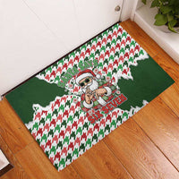 Funny Santa Claus Says Six Seven Rubber Doormat Christmas Houndstooth Pattern - Wonder Print Shop