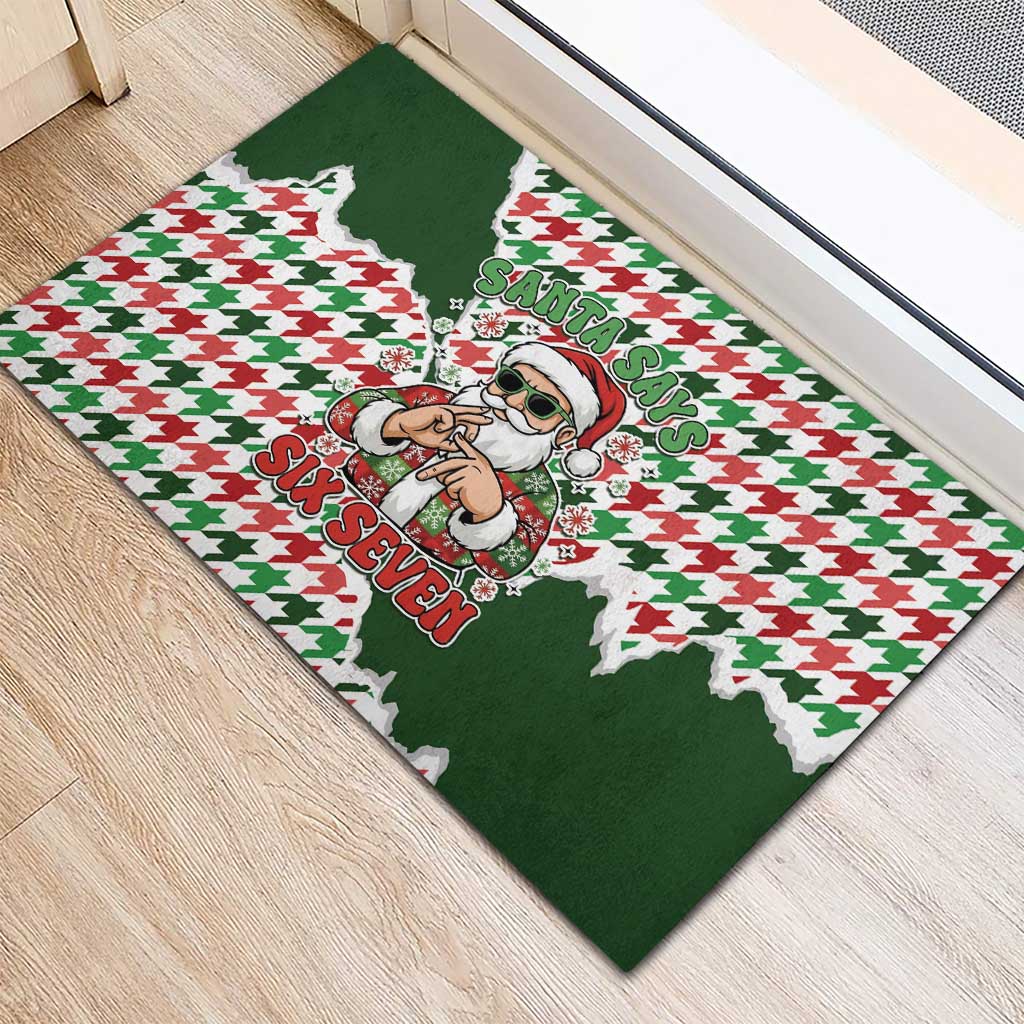 Funny Santa Claus Says Six Seven Rubber Doormat Christmas Houndstooth Pattern - Wonder Print Shop