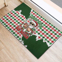 Funny Santa Claus Says Six Seven Rubber Doormat Christmas Houndstooth Pattern - Wonder Print Shop