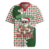 Funny Santa Claus Says Six Seven Rugby Jersey Christmas Houndstooth Pattern - Wonder Print Shop