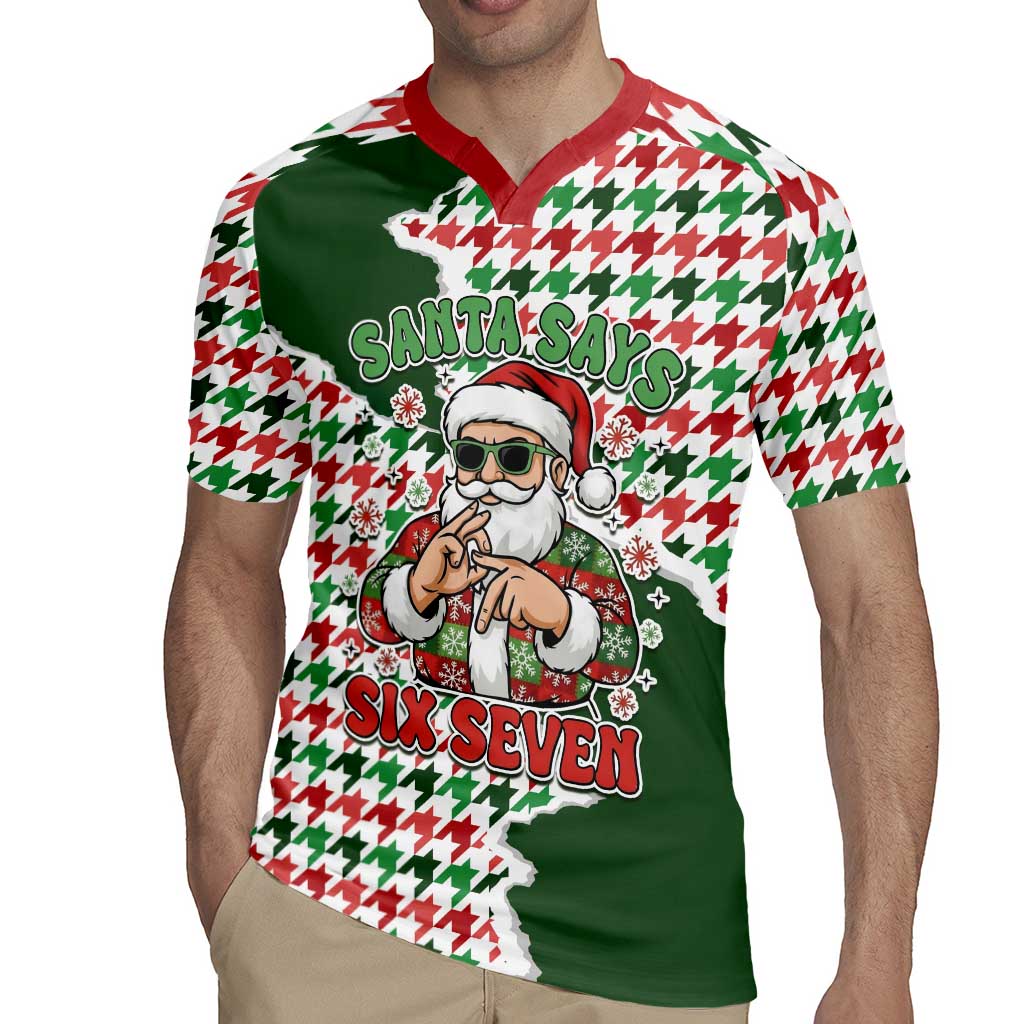 Funny Santa Claus Says Six Seven Rugby Jersey Christmas Houndstooth Pattern - Wonder Print Shop