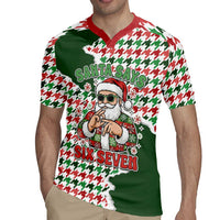 Funny Santa Claus Says Six Seven Rugby Jersey Christmas Houndstooth Pattern - Wonder Print Shop