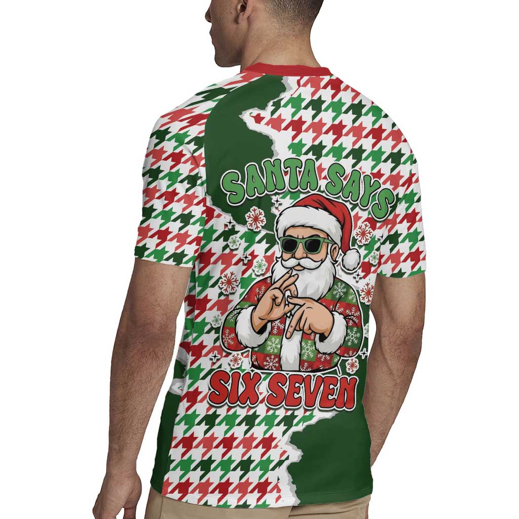 Funny Santa Claus Says Six Seven Rugby Jersey Christmas Houndstooth Pattern - Wonder Print Shop