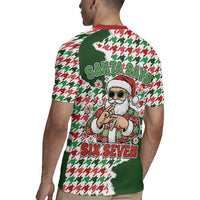 Funny Santa Claus Says Six Seven Rugby Jersey Christmas Houndstooth Pattern - Wonder Print Shop