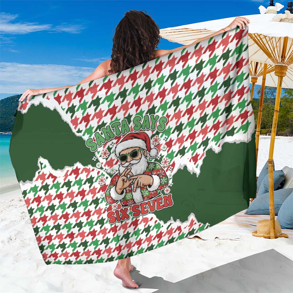 Funny Santa Claus Says Six Seven Sarong Christmas Houndstooth Pattern - Wonder Print Shop