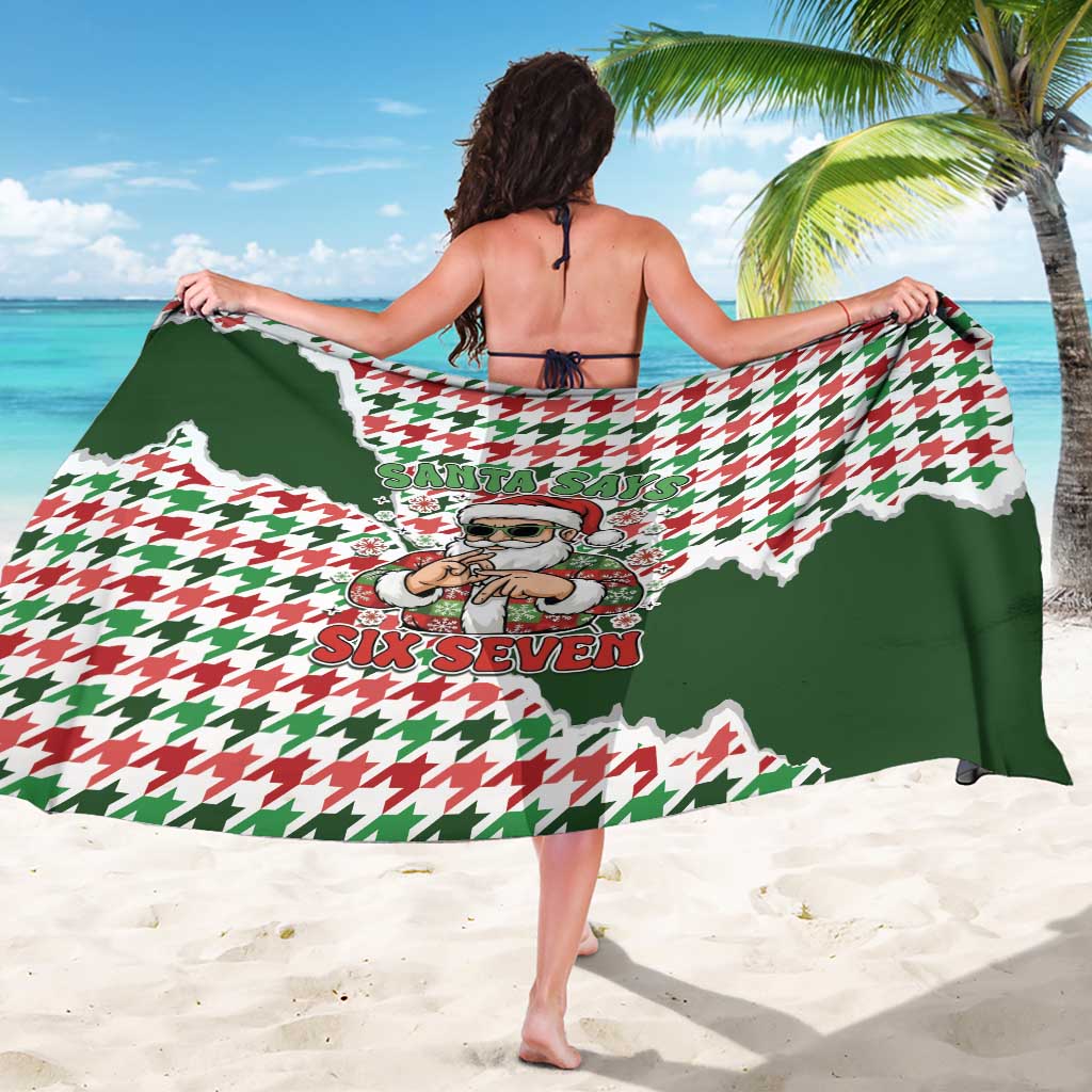 Funny Santa Claus Says Six Seven Sarong Christmas Houndstooth Pattern - Wonder Print Shop