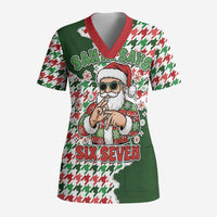 Funny Santa Claus Says Six Seven Scrub Top Christmas Houndstooth Pattern - Wonder Print Shop