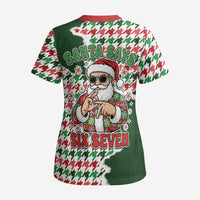 Funny Santa Claus Says Six Seven Scrub Top Christmas Houndstooth Pattern - Wonder Print Shop