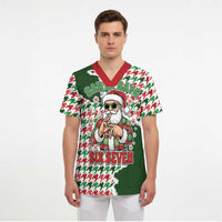 Funny Santa Claus Says Six Seven Scrub Top Christmas Houndstooth Pattern - Wonder Print Shop