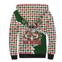 Funny Santa Claus Says Six Seven Sherpa Hoodie Christmas Houndstooth Pattern - Wonder Print Shop
