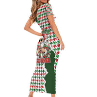 Funny Santa Claus Says Six Seven Short Sleeve Bodycon Dress Christmas Houndstooth Pattern - Wonder Print Shop