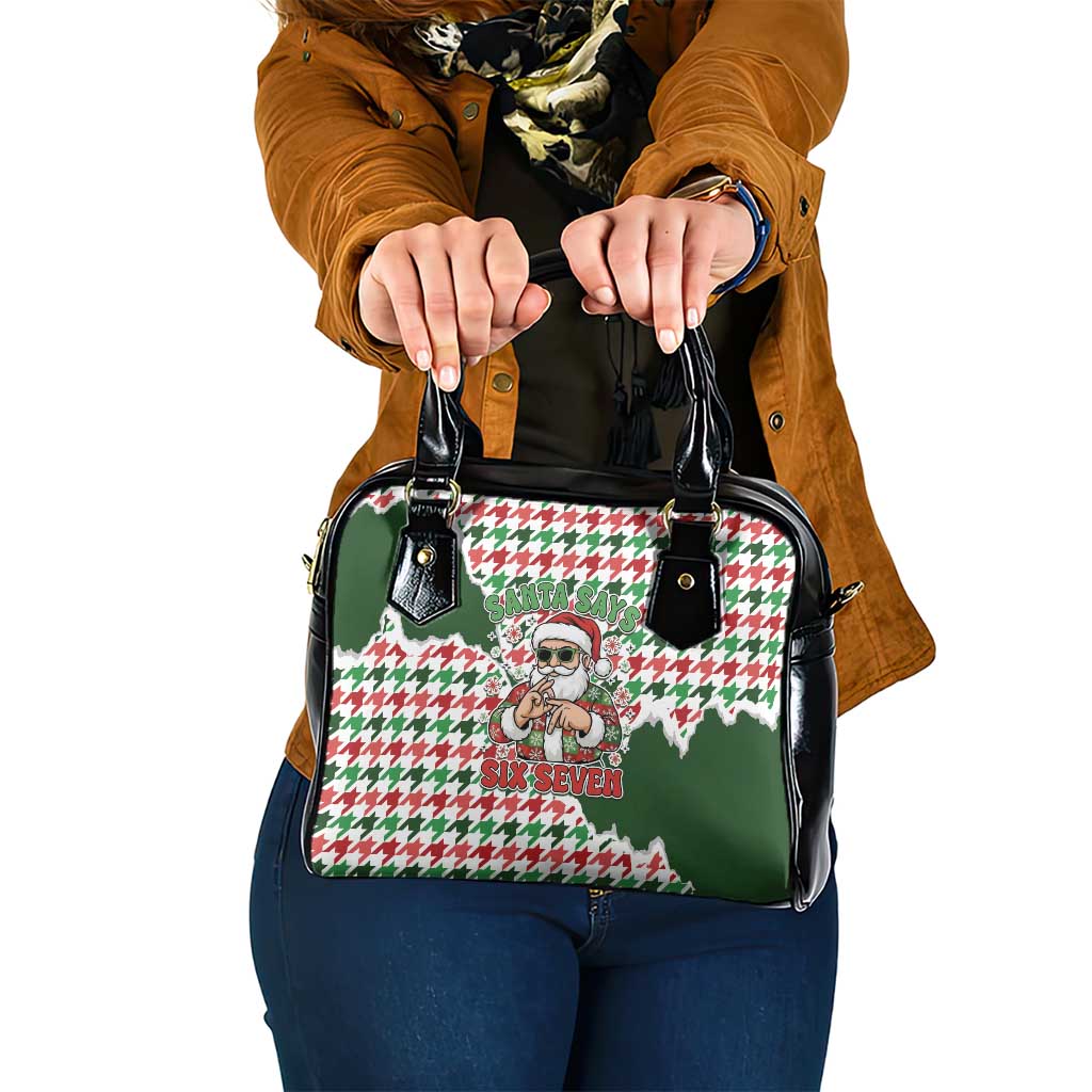 Funny Santa Claus Says Six Seven Shoulder Handbag Christmas Houndstooth Pattern - Wonder Print Shop