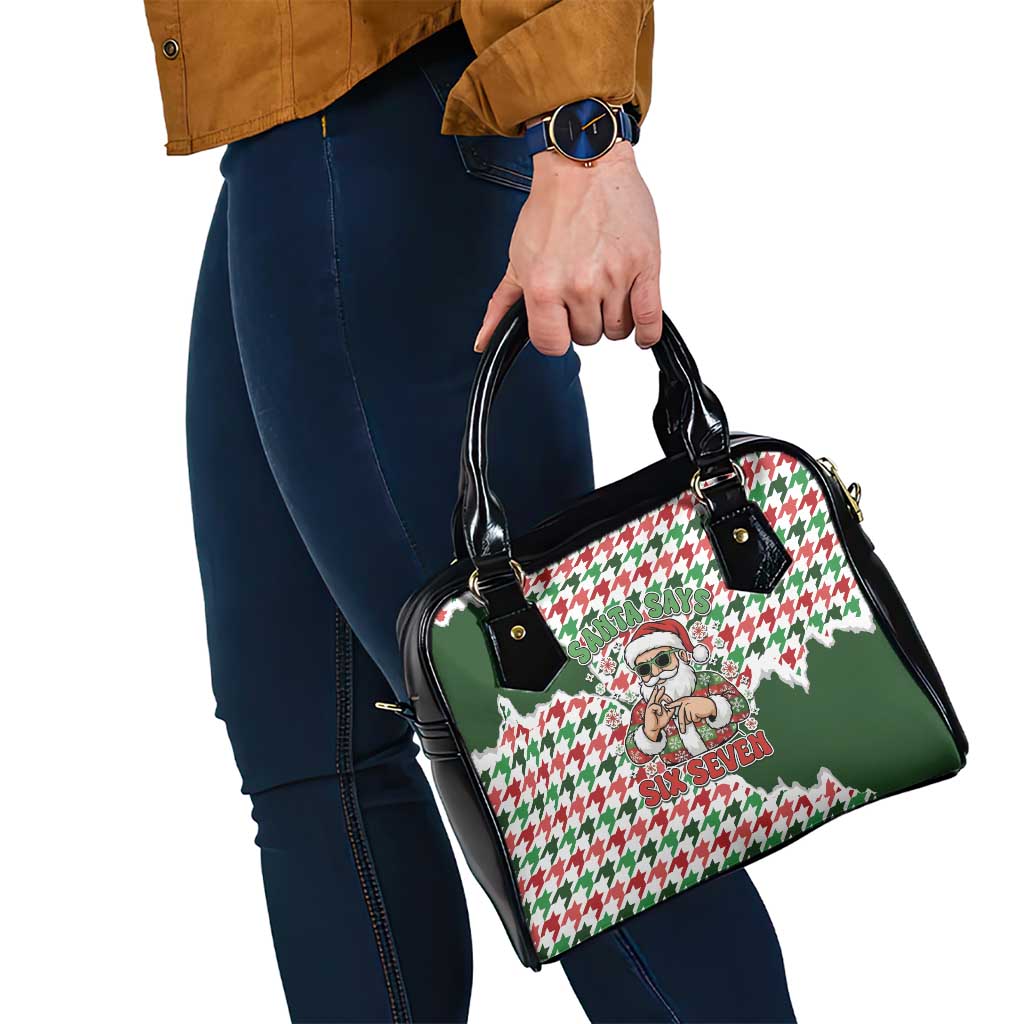 Funny Santa Claus Says Six Seven Shoulder Handbag Christmas Houndstooth Pattern - Wonder Print Shop