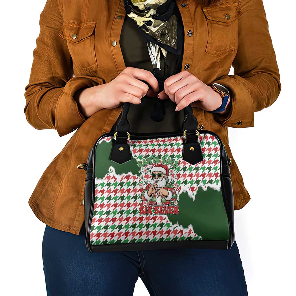 Funny Santa Claus Says Six Seven Shoulder Handbag Christmas Houndstooth Pattern - Wonder Print Shop