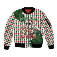 Funny Santa Claus Says Six Seven Sleeve Zip Bomber Jacket Christmas Houndstooth Pattern - Wonder Print Shop