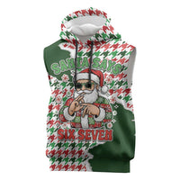 Funny Santa Claus Says Six Seven Sleeveless Hoodie Christmas Houndstooth Pattern - Wonder Print Shop