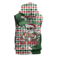 Funny Santa Claus Says Six Seven Sleeveless Hoodie Christmas Houndstooth Pattern - Wonder Print Shop