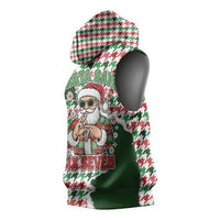 Funny Santa Claus Says Six Seven Sleeveless Hoodie Christmas Houndstooth Pattern - Wonder Print Shop
