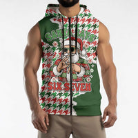 Funny Santa Claus Says Six Seven Sleeveless Zip Hoodie Christmas Houndstooth Pattern - Wonder Print Shop