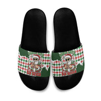 Funny Santa Claus Says Six Seven Slide Sandals Christmas Houndstooth Pattern - Wonder Print Shop