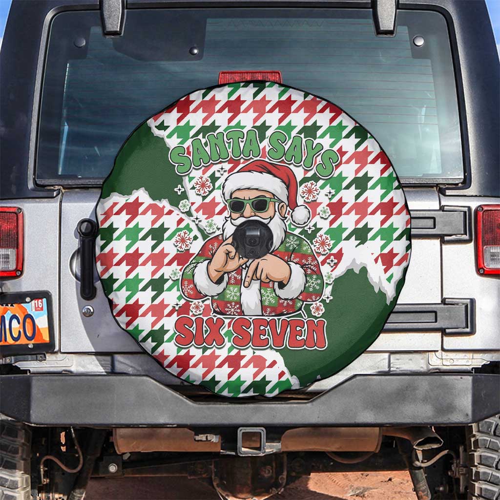 Funny Santa Claus Says Six Seven Spare Tire Cover Christmas Houndstooth Pattern - Wonder Print Shop