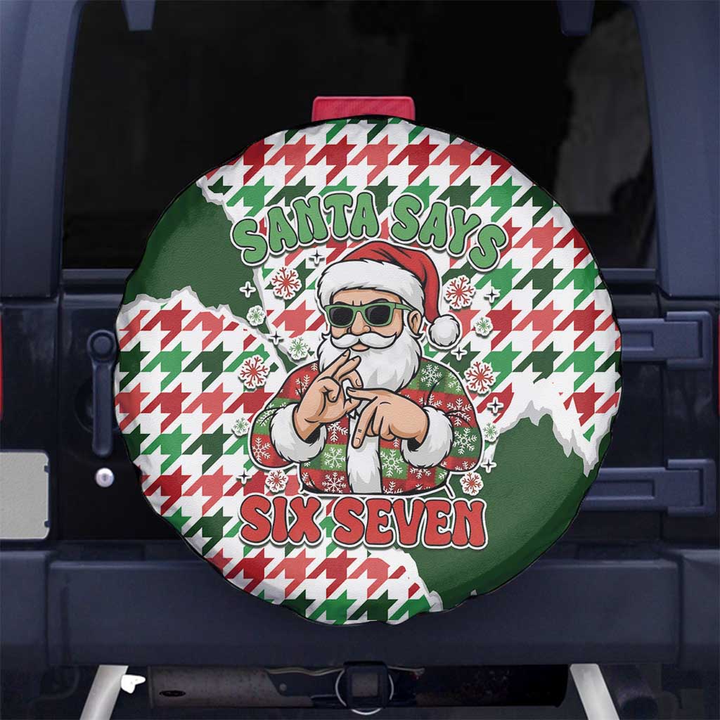 Funny Santa Claus Says Six Seven Spare Tire Cover Christmas Houndstooth Pattern - Wonder Print Shop